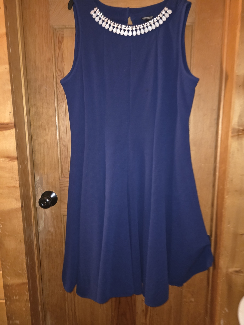 Beaded Neckline Sleeveless Navy Dress